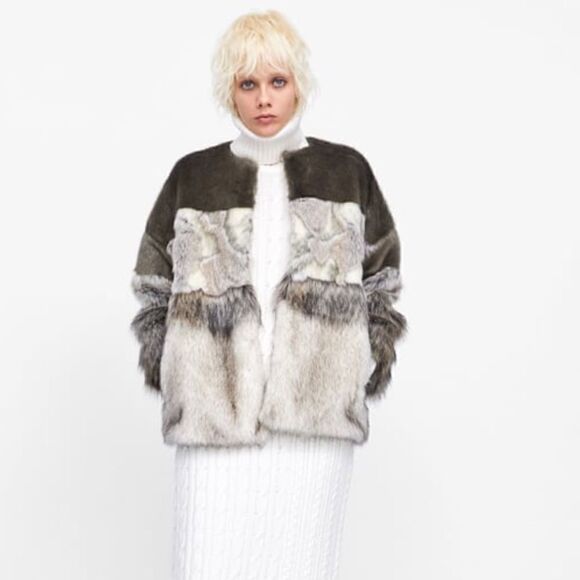 Zara contrasting faux fur jacket - Picture 1 of 5